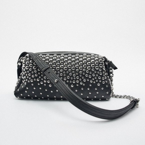 Zara Black Studded Rocker Shoulder Bag NWT - Picture 3 of 9